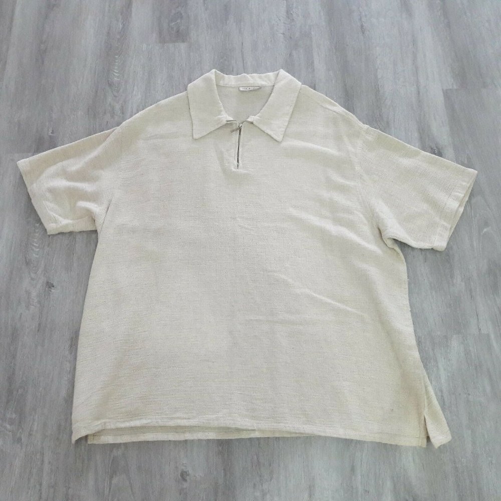 Mix Studio Short Sleeve Polo Shirt Made In USA White XXL 1/4 Zip Cotton Linen